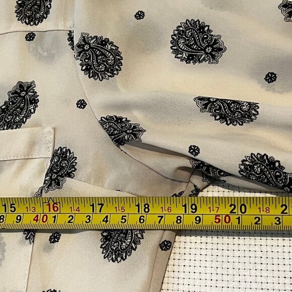 Express Top White w Black Print Portofino Sheer Button‎ Long Sleeve Career Sz SP - Picture 8 of 10